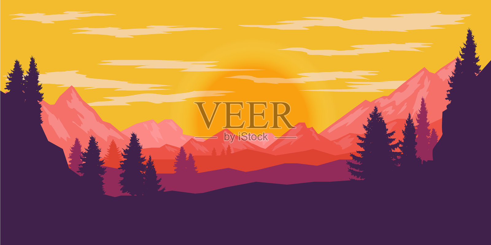 海报模板与野生山脉景观插画图片素材