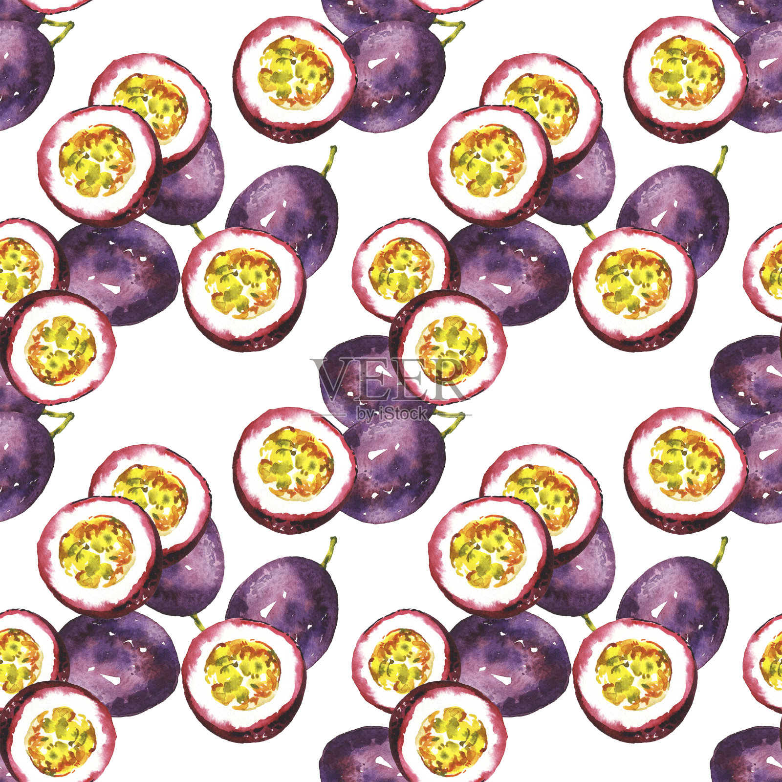 水彩异国情调的热带百香果插图孤立在白色的背景插画图片素材