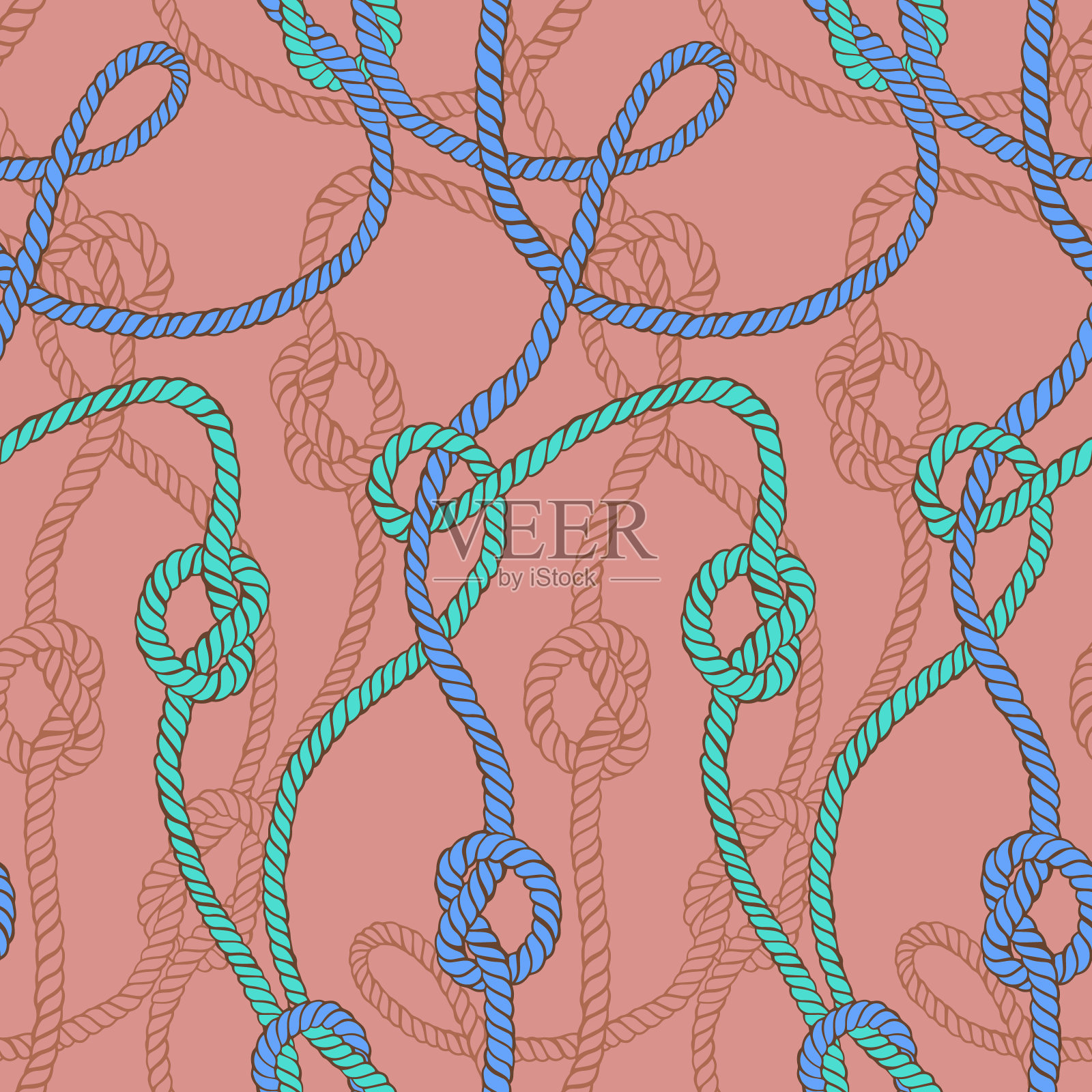 矢量无缝模式的扭曲绳与结。插画图片素材