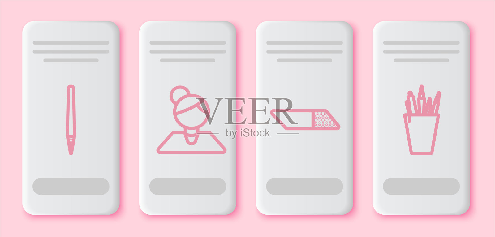 套线笔，橡皮擦或橡皮和铅笔插画图片素材