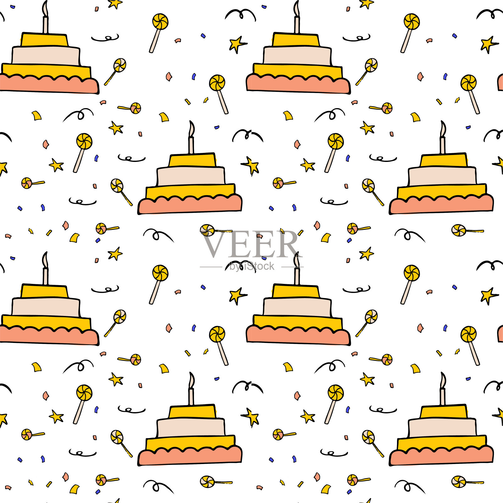 生日庆祝无缝模式。生日快乐和周年纪念背景卡通风格。插画图片素材