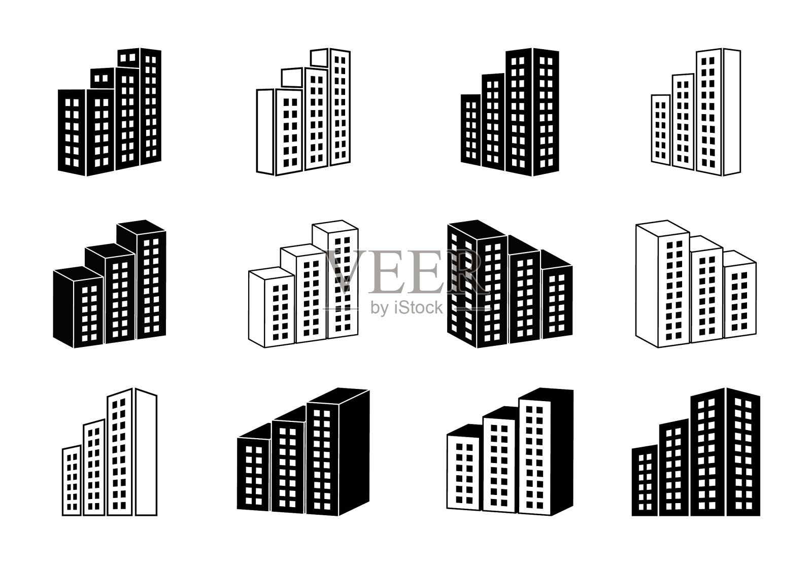 图标建筑和公司设置透视图银行图标素材