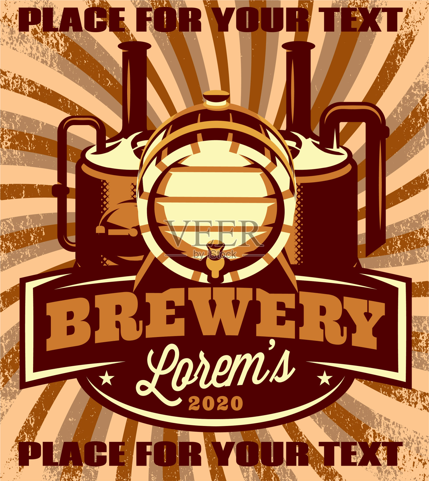 彩色海报模板与桶为啤酒厂插画图片素材