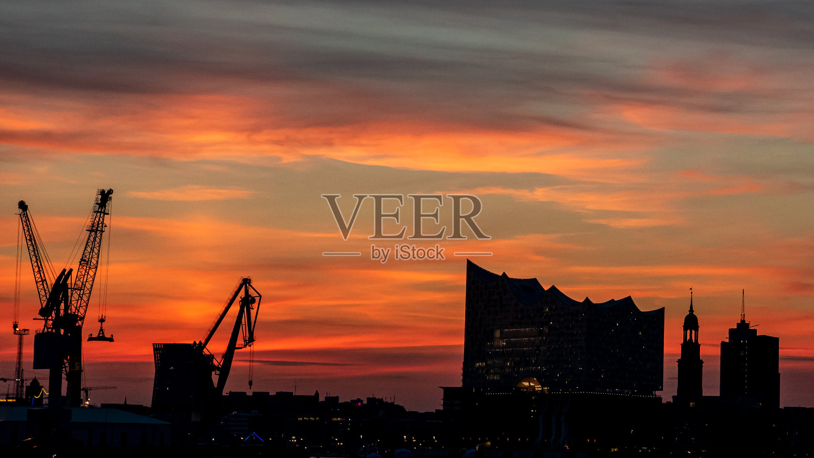 日落汉堡港口照片摄影图片