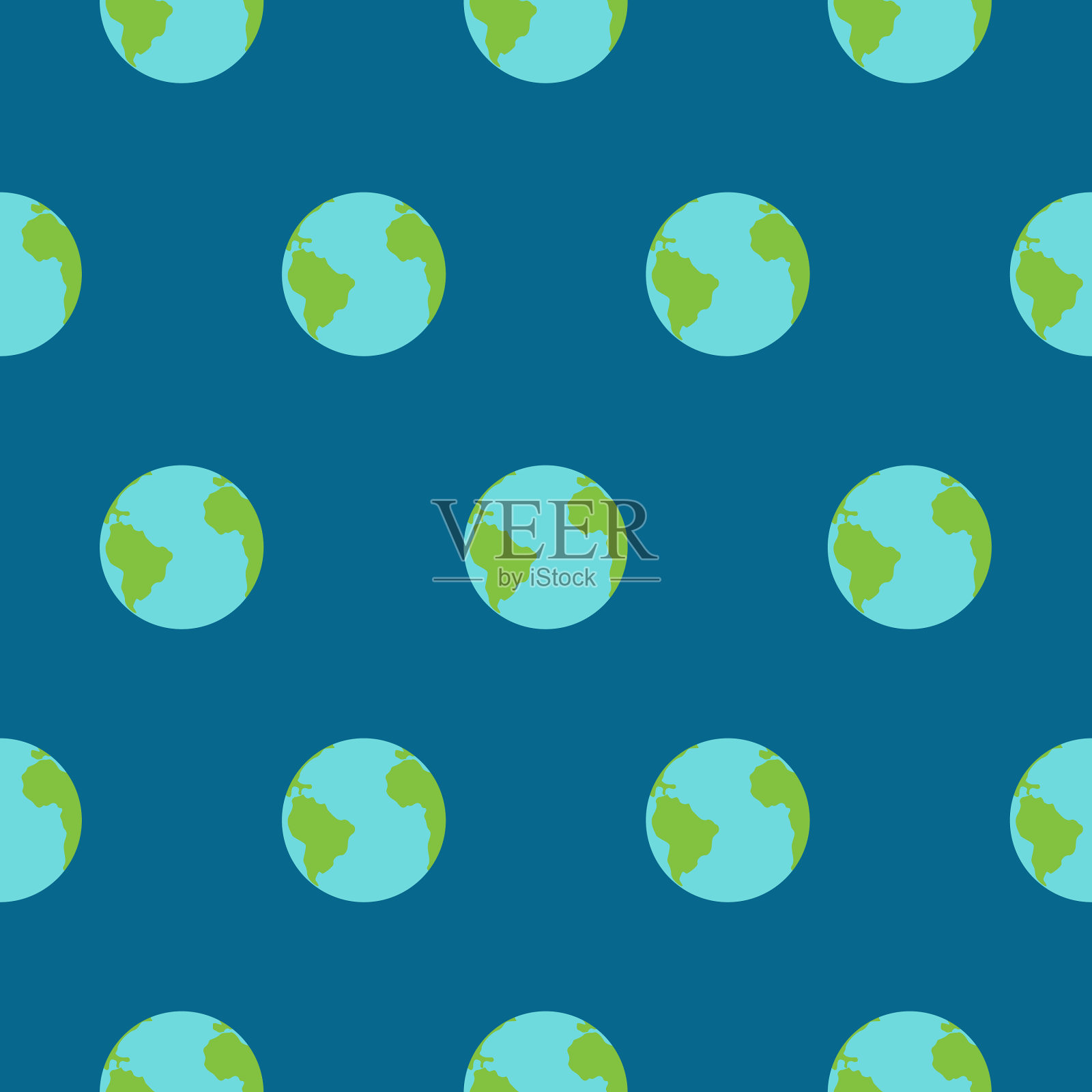 卡通无缝模式行星地球上的蓝色插画图片素材