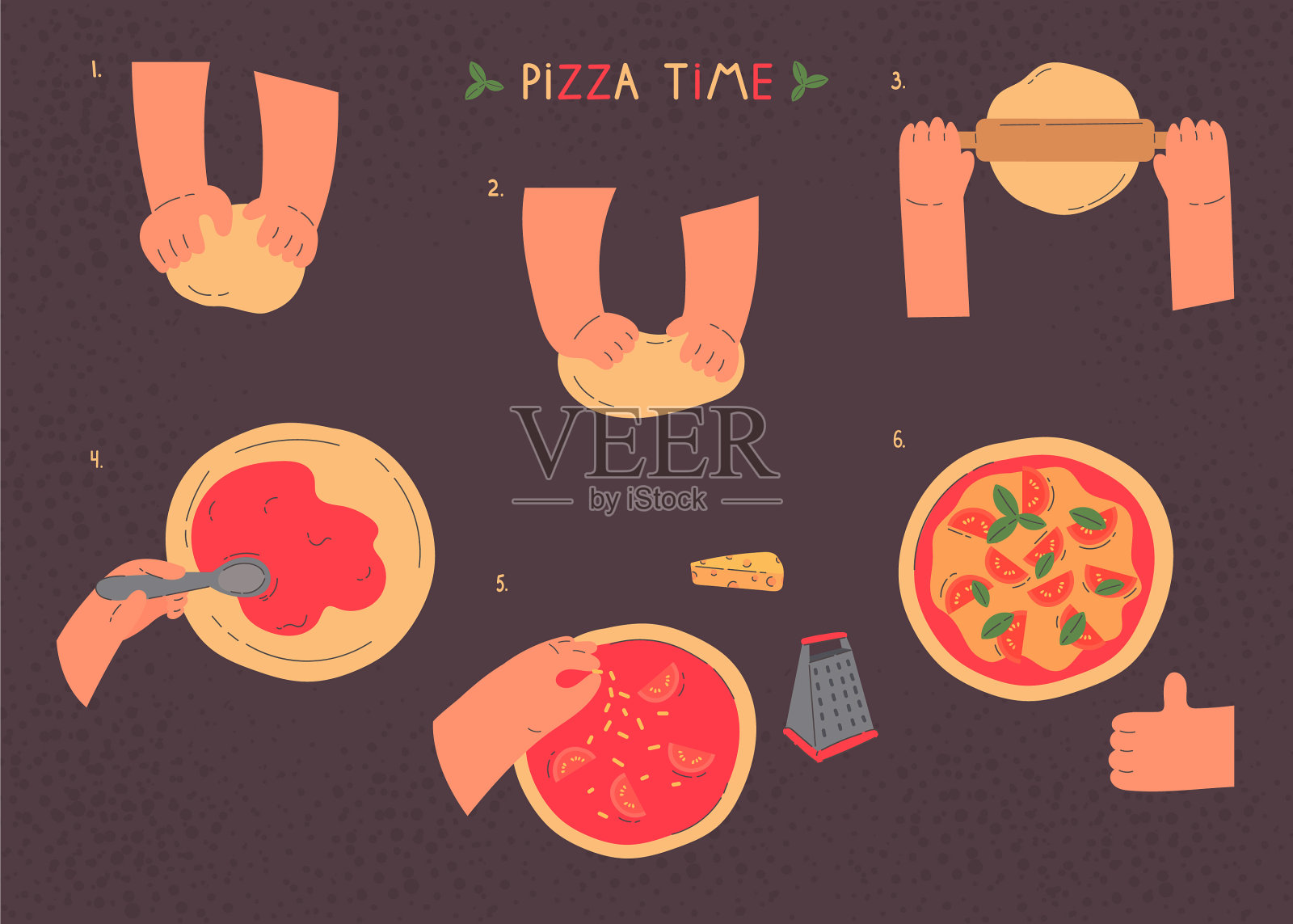 用手揉面团，做出孤立的披萨符号插画图片素材