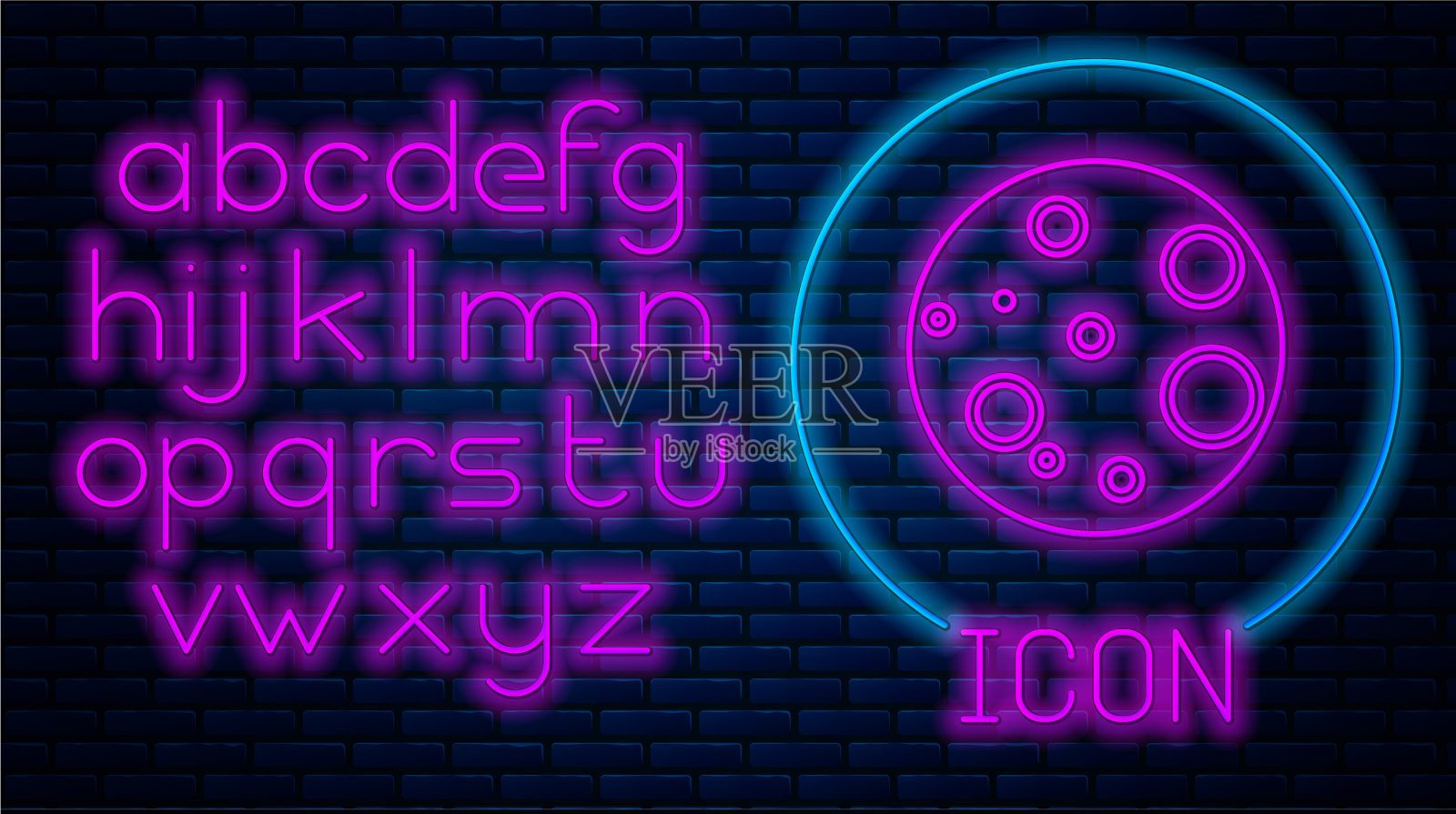 霓虹灯的图标孤立在砖墙上插画图片素材