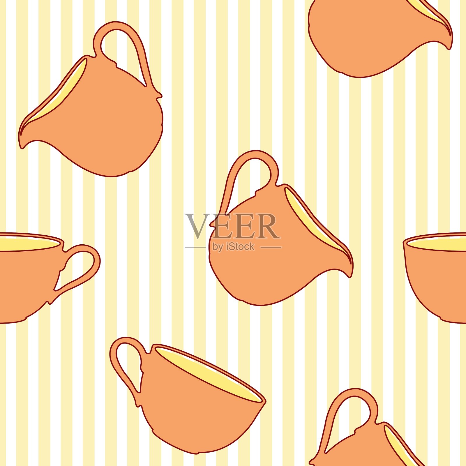 在条纹背景上的茶杯无缝图案插画图片素材