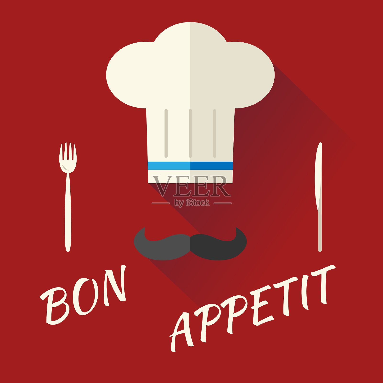 有胡子的厨师长符号帽插画图片素材