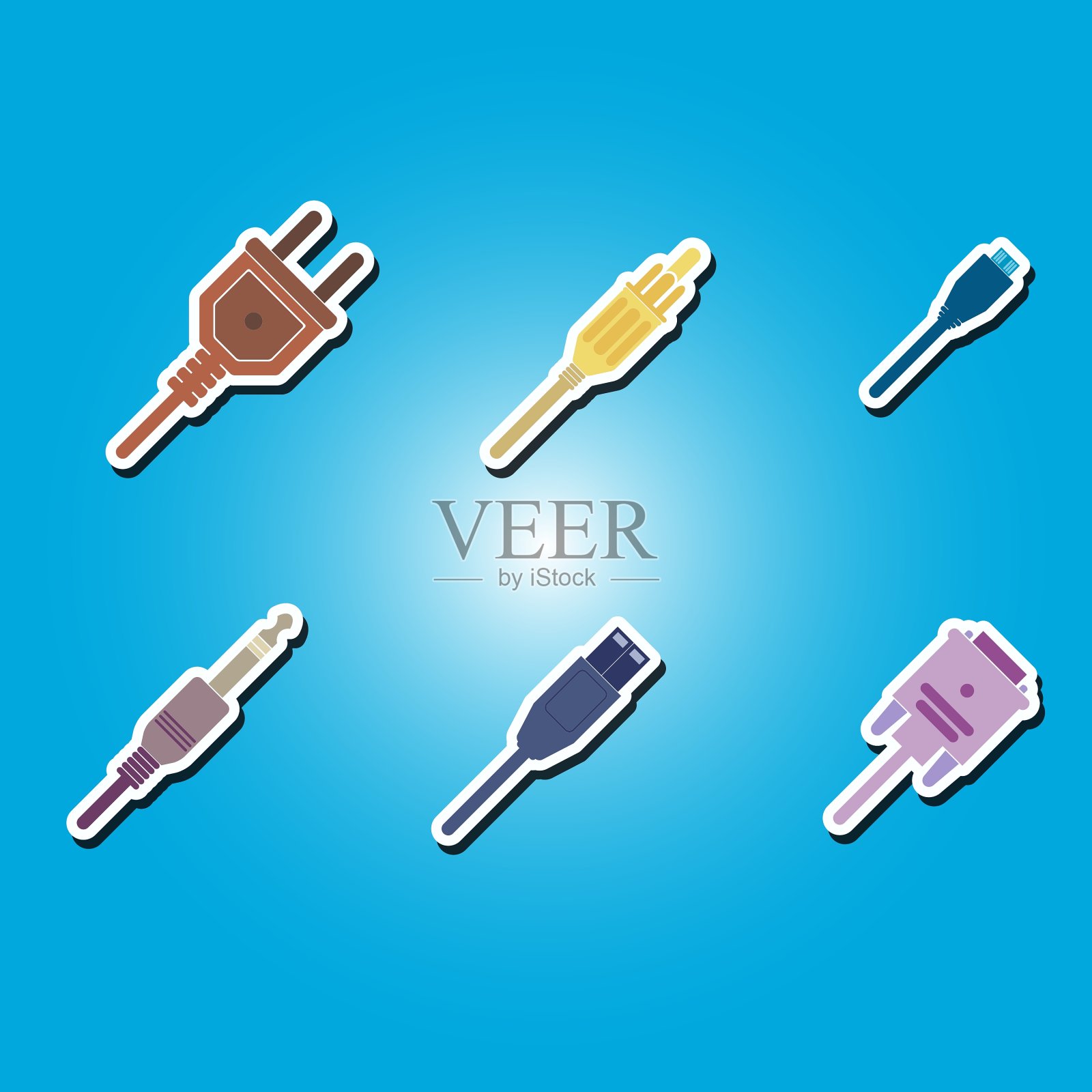 彩色图标与不同的电源线插头图标素材