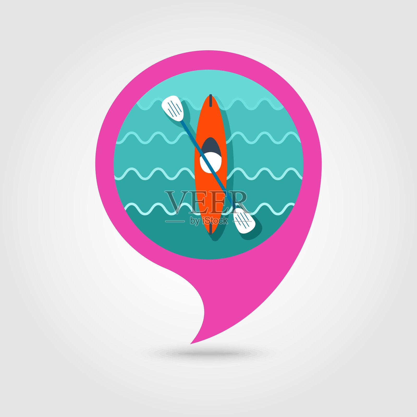 皮划艇大头针地图图标独木舟暑假插画图片素材