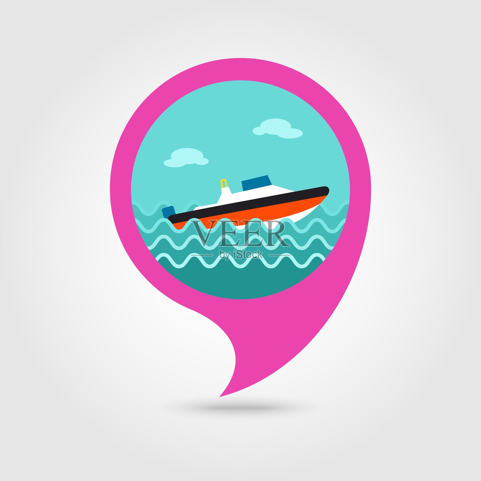 快艇引脚地图图标暑假插画图片素材