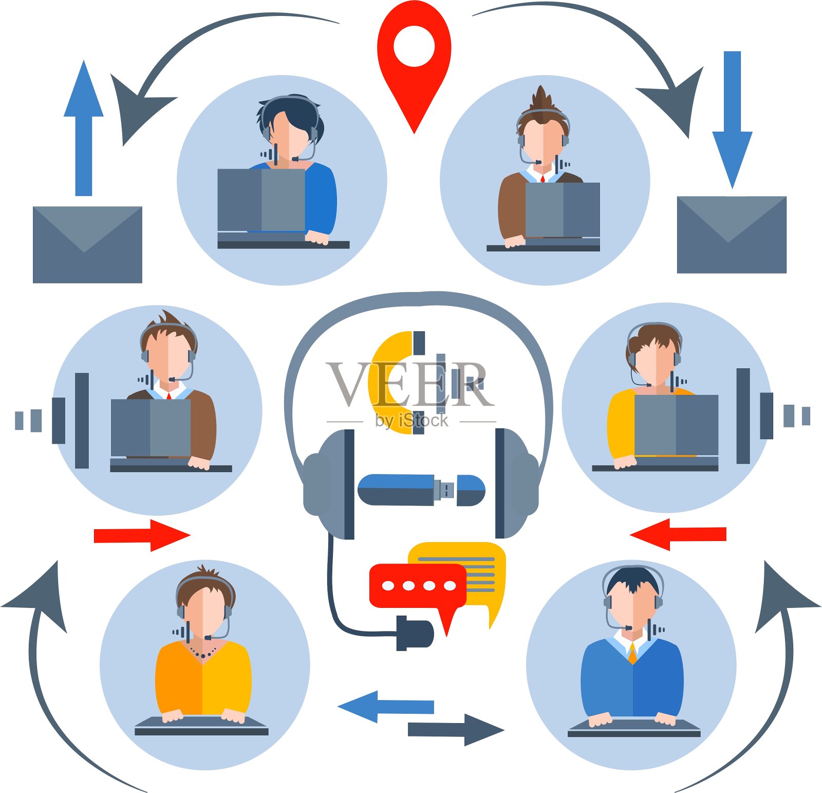 呼叫中心接线员是人们的偶像男人女人插画图片素材