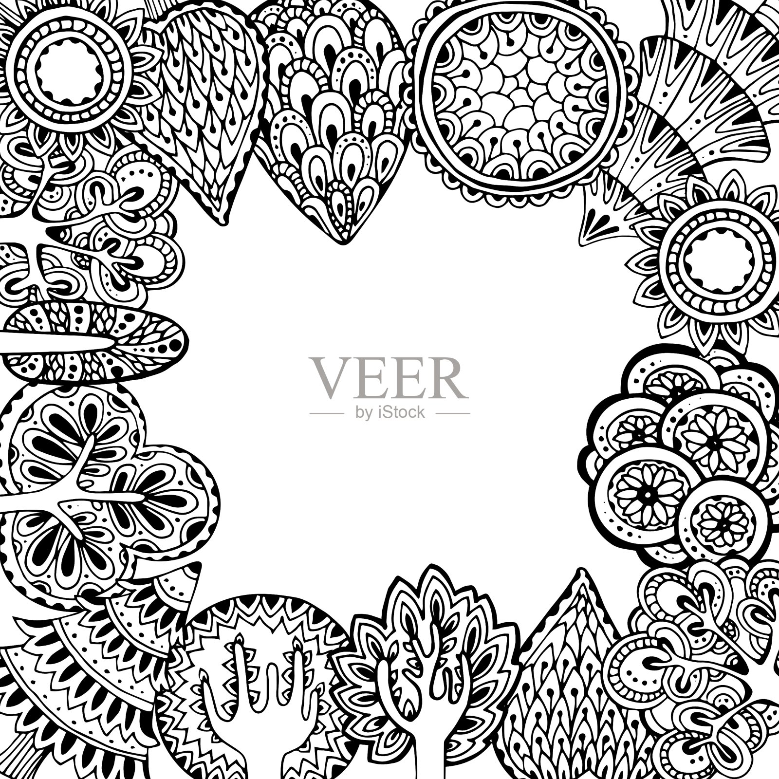 手绘框架与涂鸦树插画图片素材