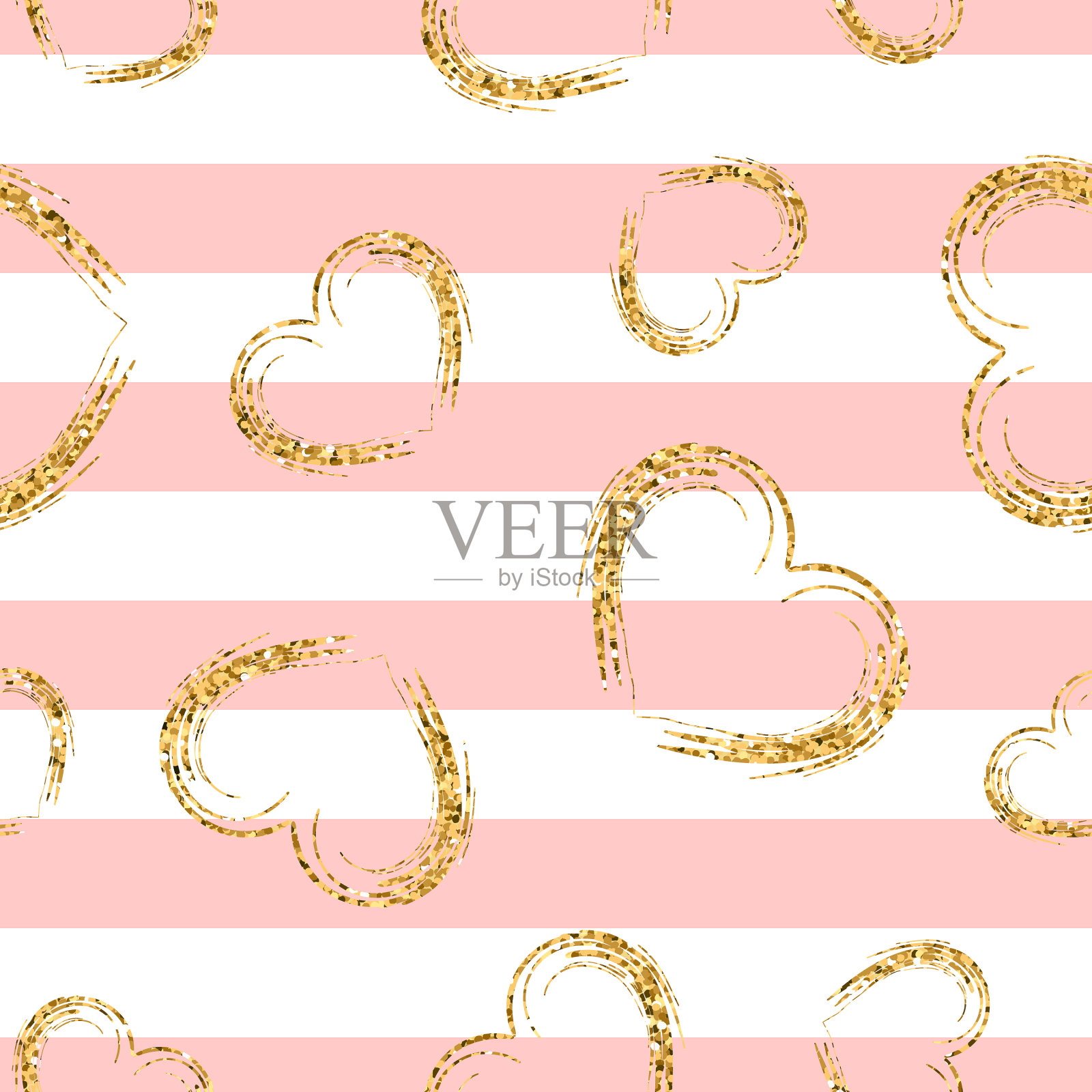 金色的心粉色条纹凌乱插画图片素材