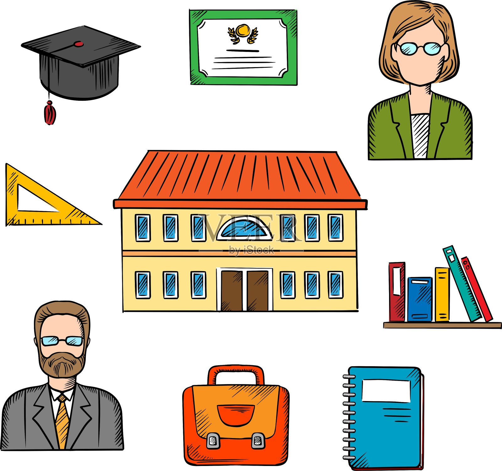 学校和教育对象丰富多彩插画图片素材