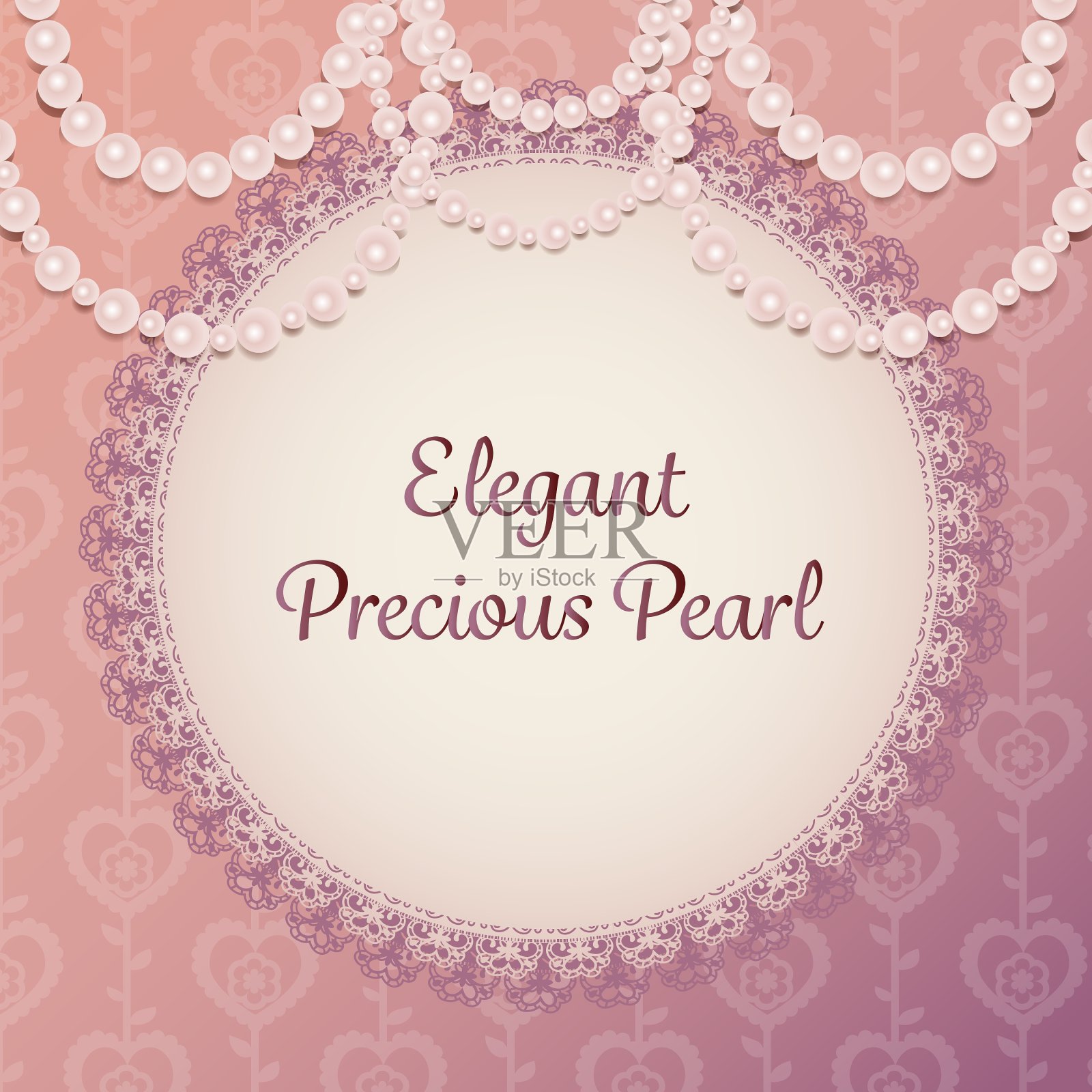 优雅的珍珠项链窗帘上的紫褐色插画图片素材