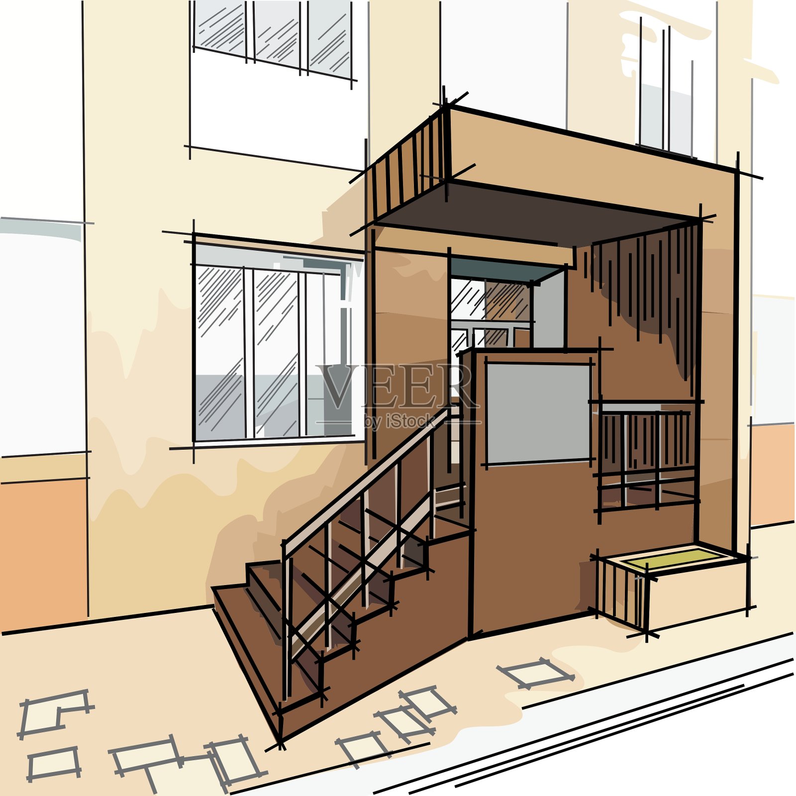 有建筑物入口的图画插画图片素材