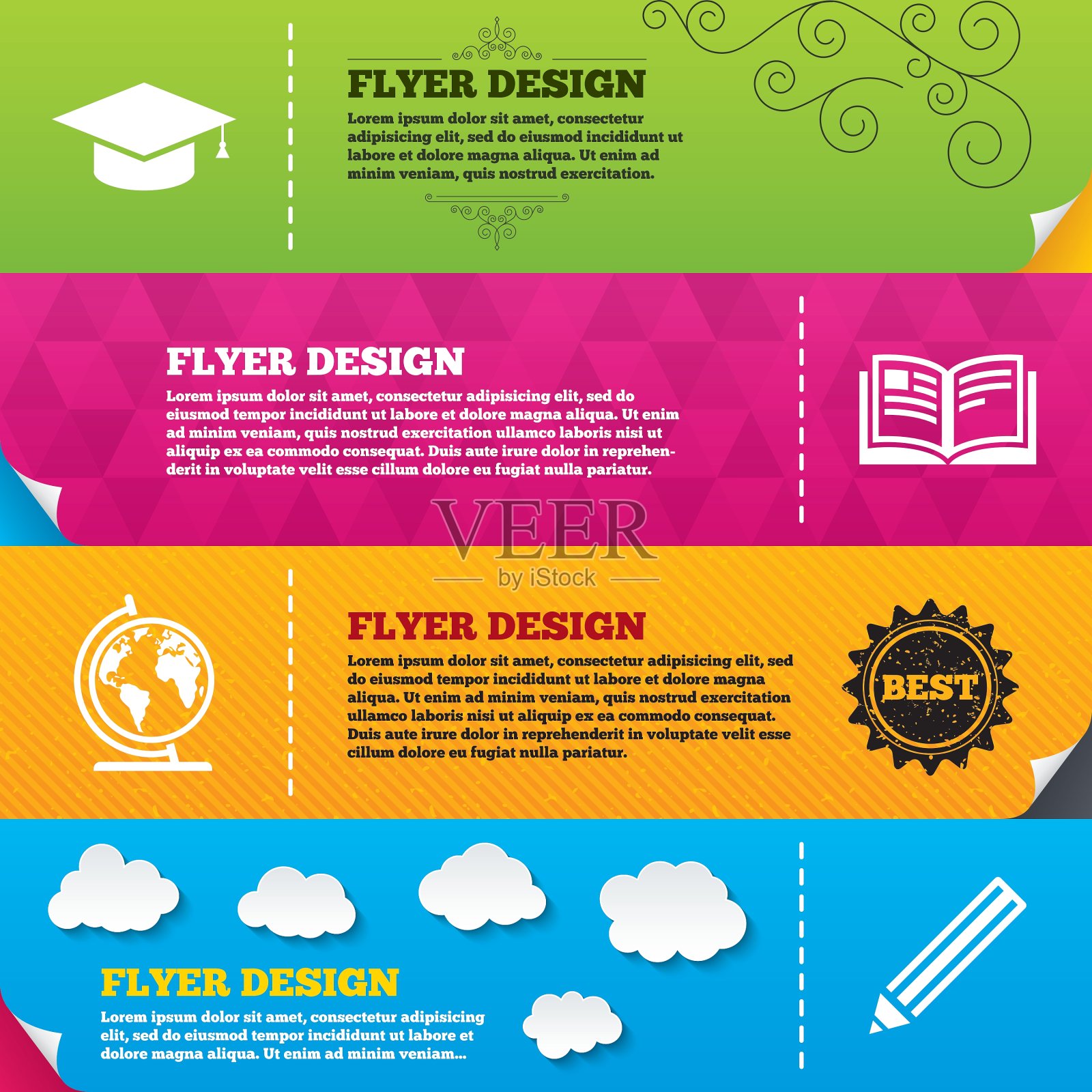 铅笔和打开的书标志毕业帽图标插画图片素材