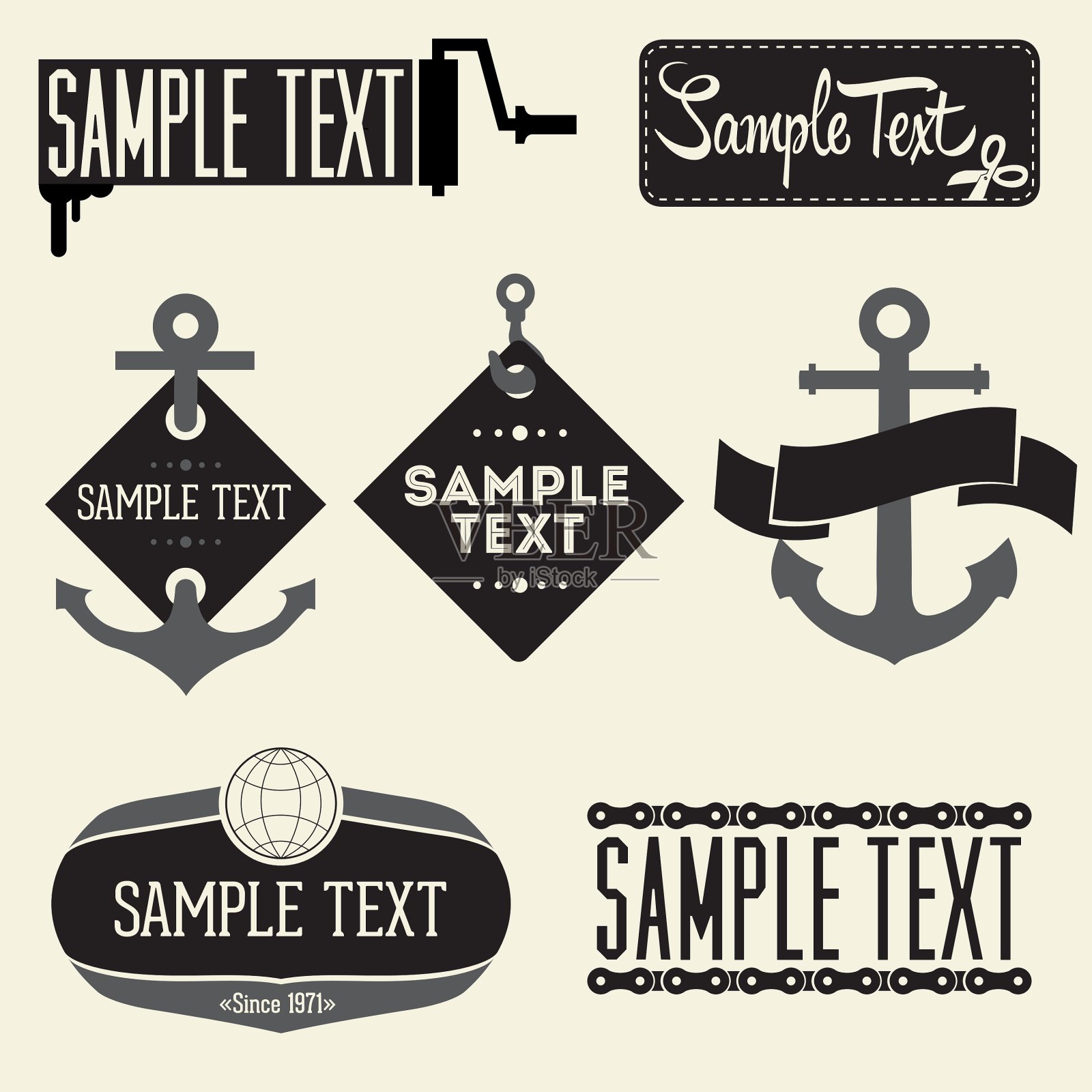 一套复古风格的设计潮人标志插画图片素材