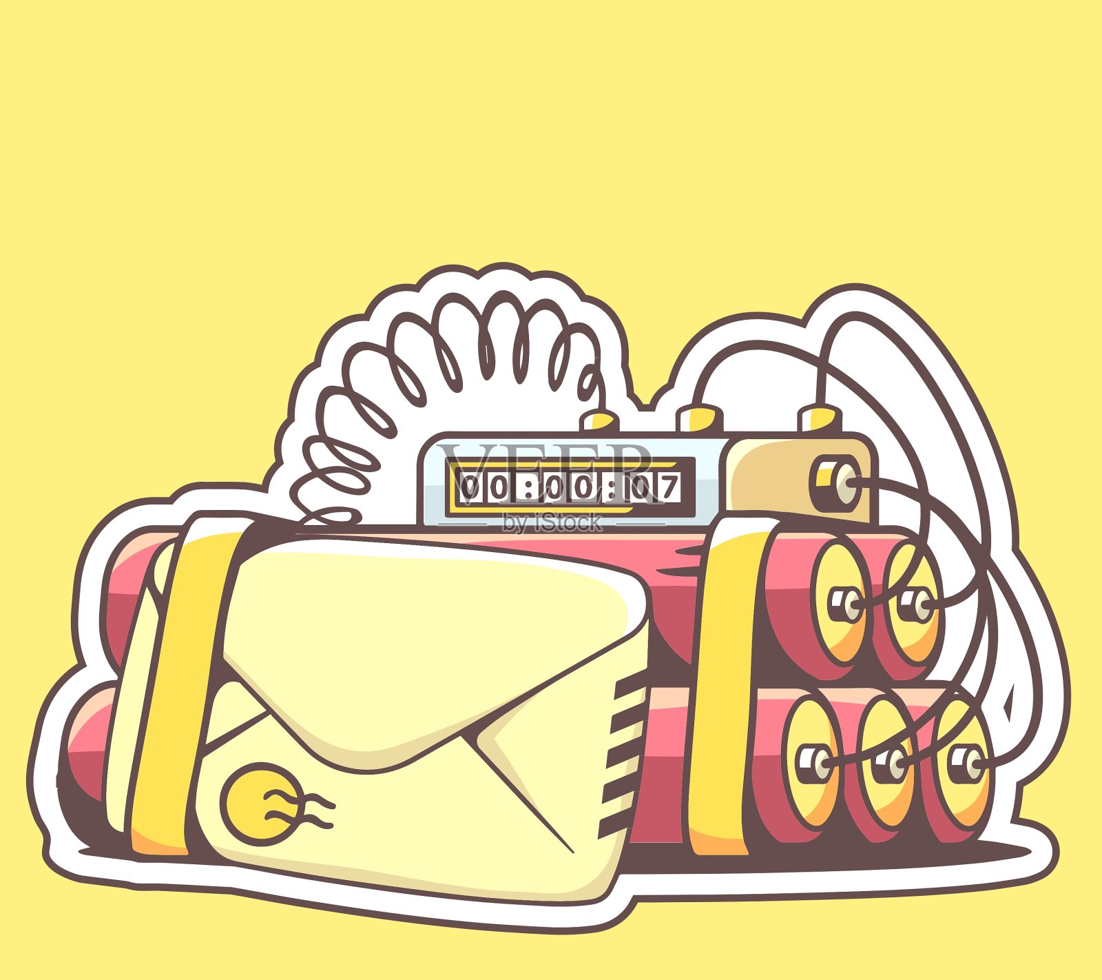 黄色背面有红色炸药的信封插画图片素材