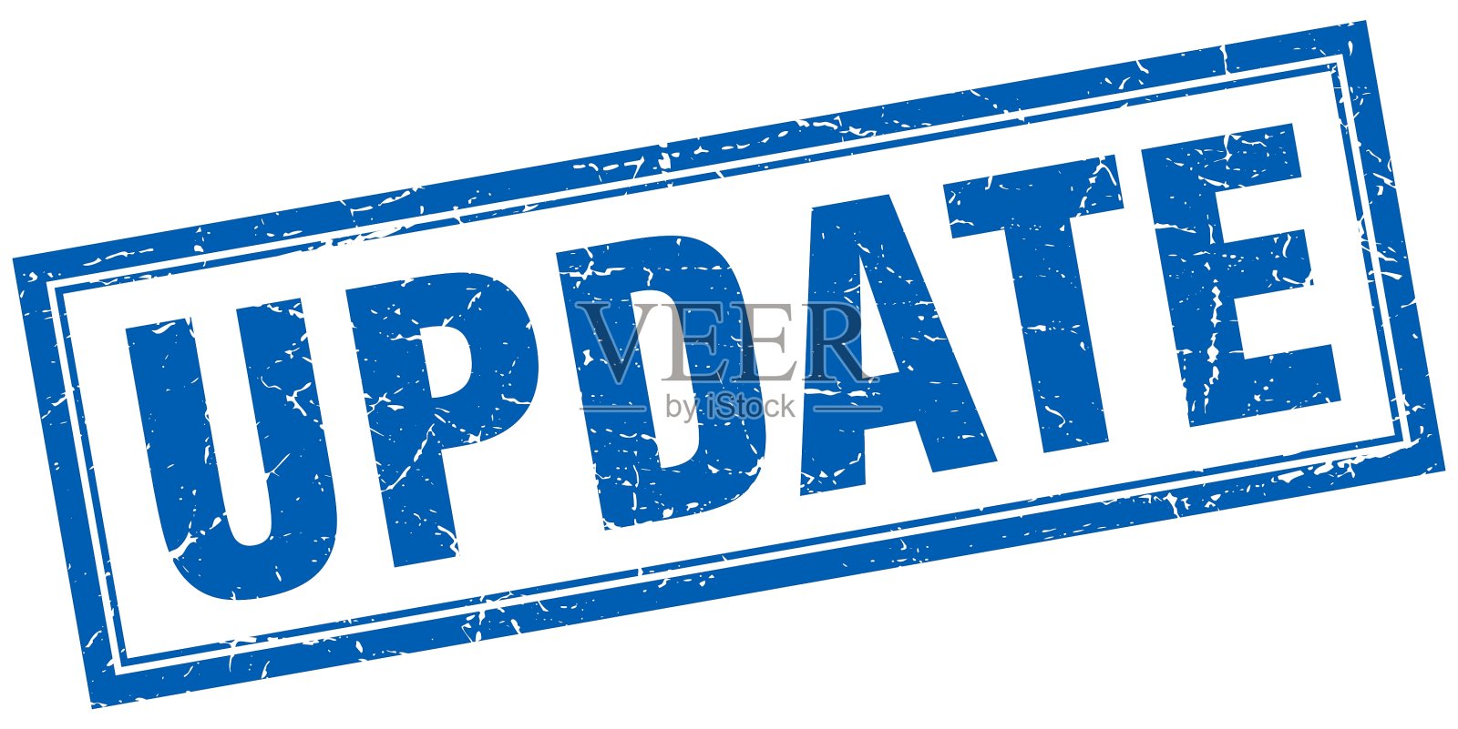 更新蓝色方形垃圾邮票上的白色插画图片素材