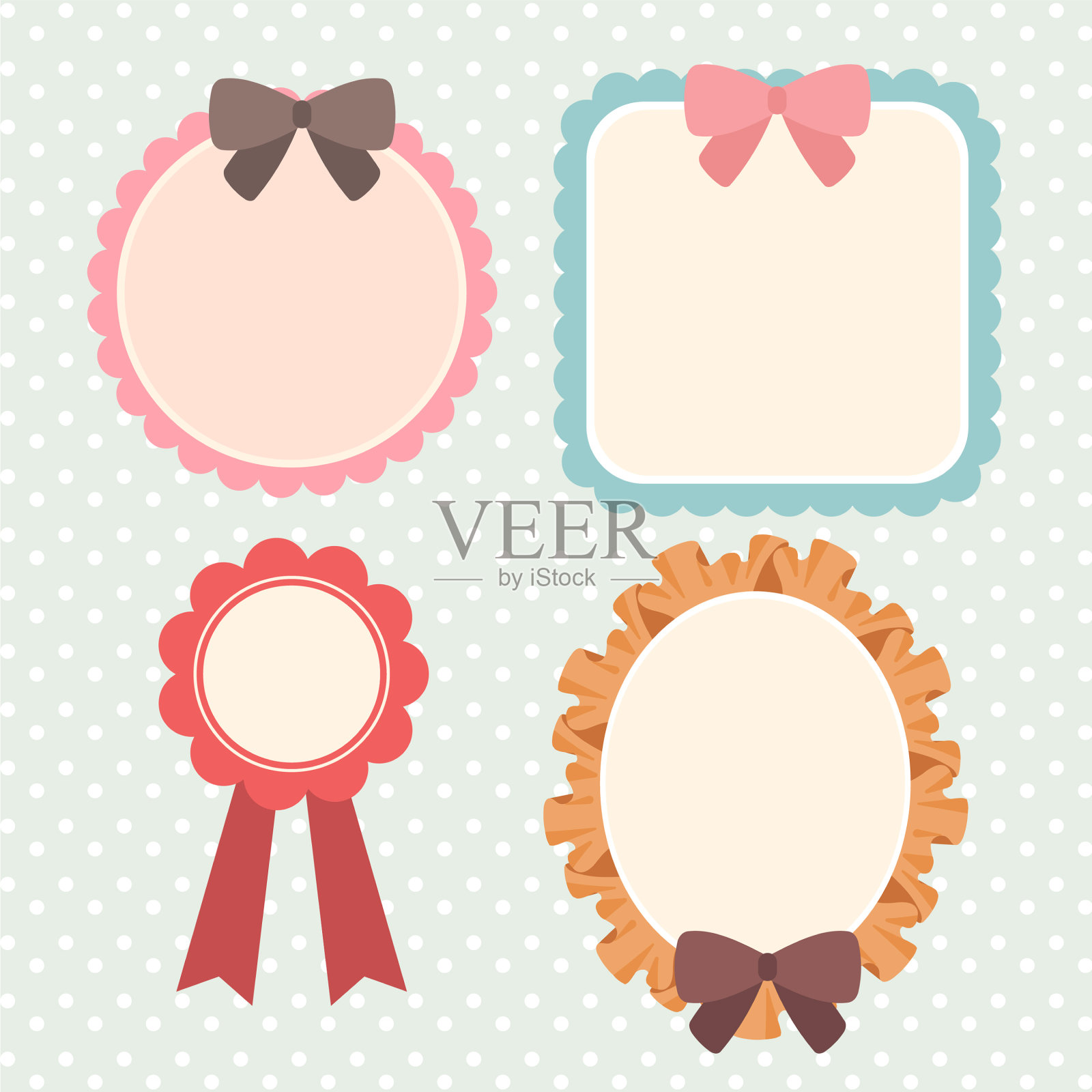 可爱的彩色丝带和蕾丝标签或横幅或设计模板素材