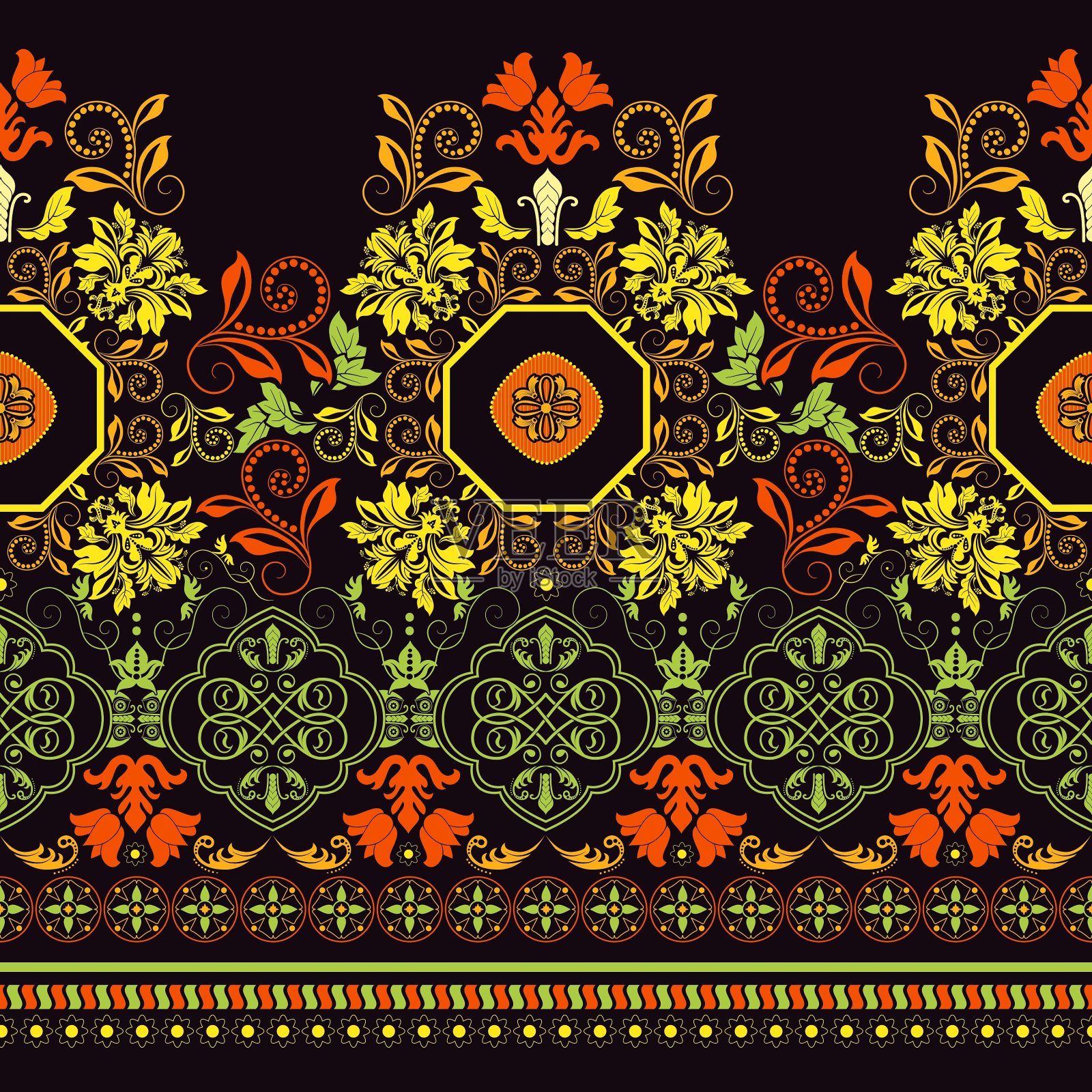 鲜艳多彩的条纹花卉图案插画图片素材