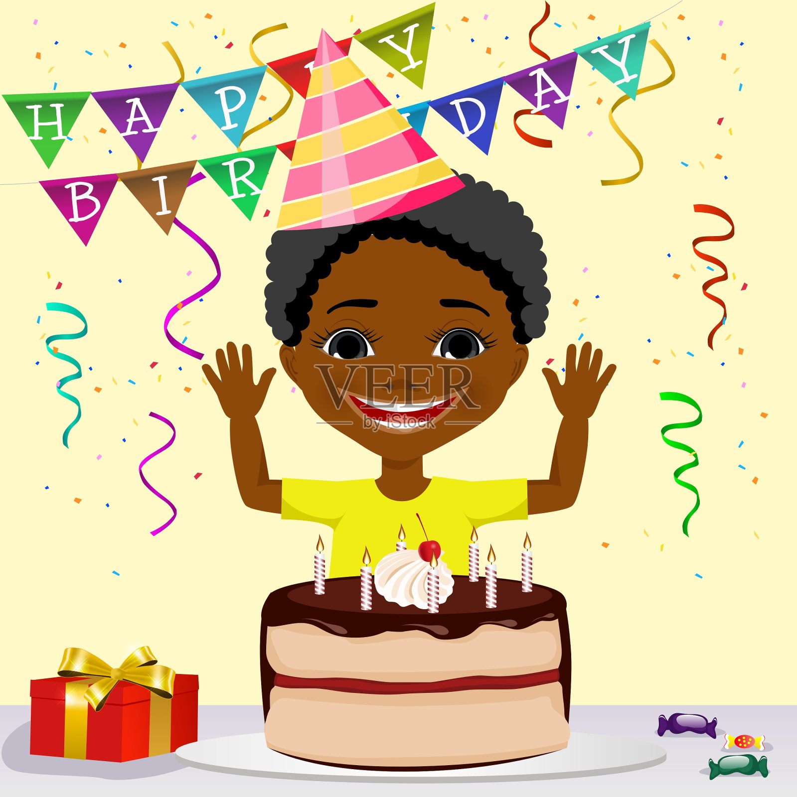 非裔美国男孩庆祝他的生日设计模板素材