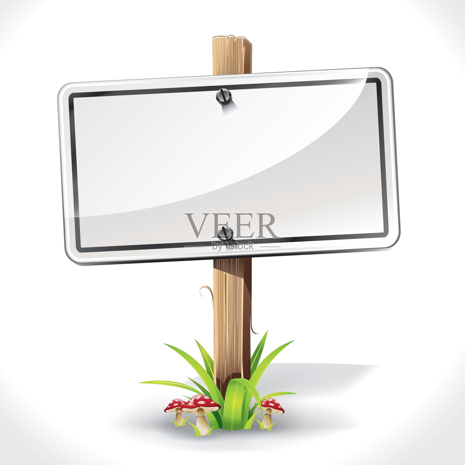 用木头做的牌子上有蘑菇插画图片素材