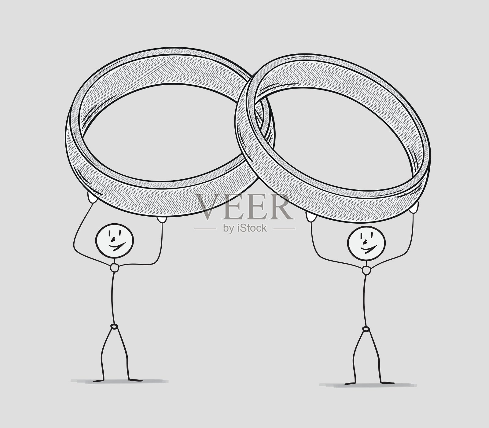 两个人把戒指举过头顶插画图片素材