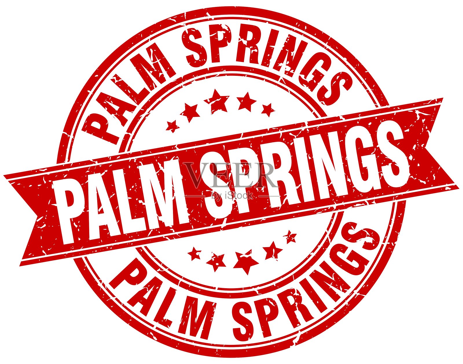 棕榈泉红色圆形垃圾复古缎带邮票插画图片素材