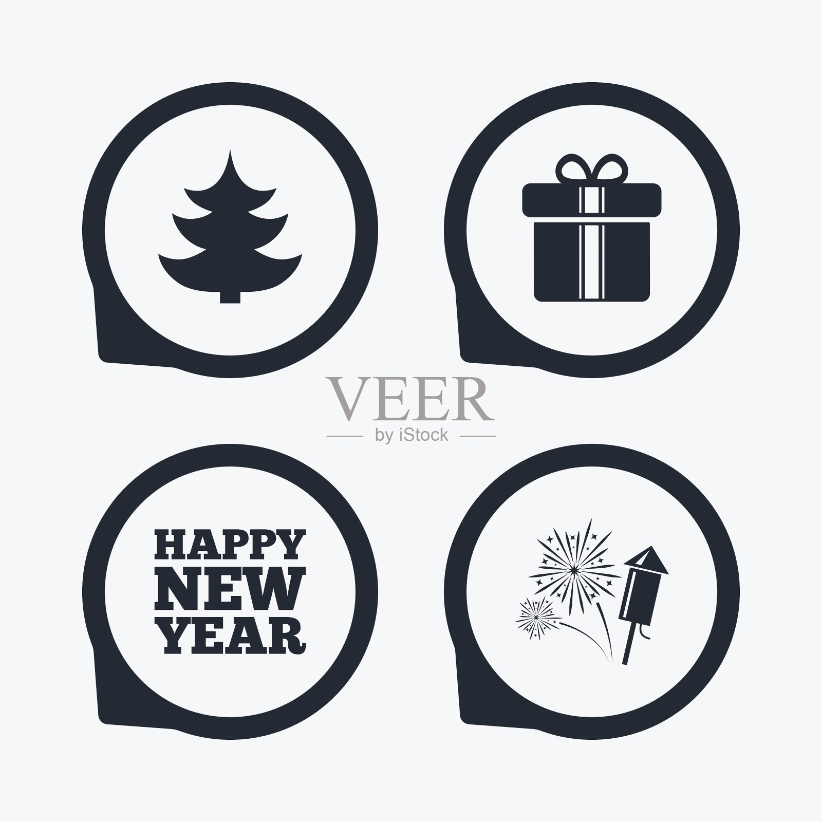 新年快乐标志圣诞树和礼盒图标素材