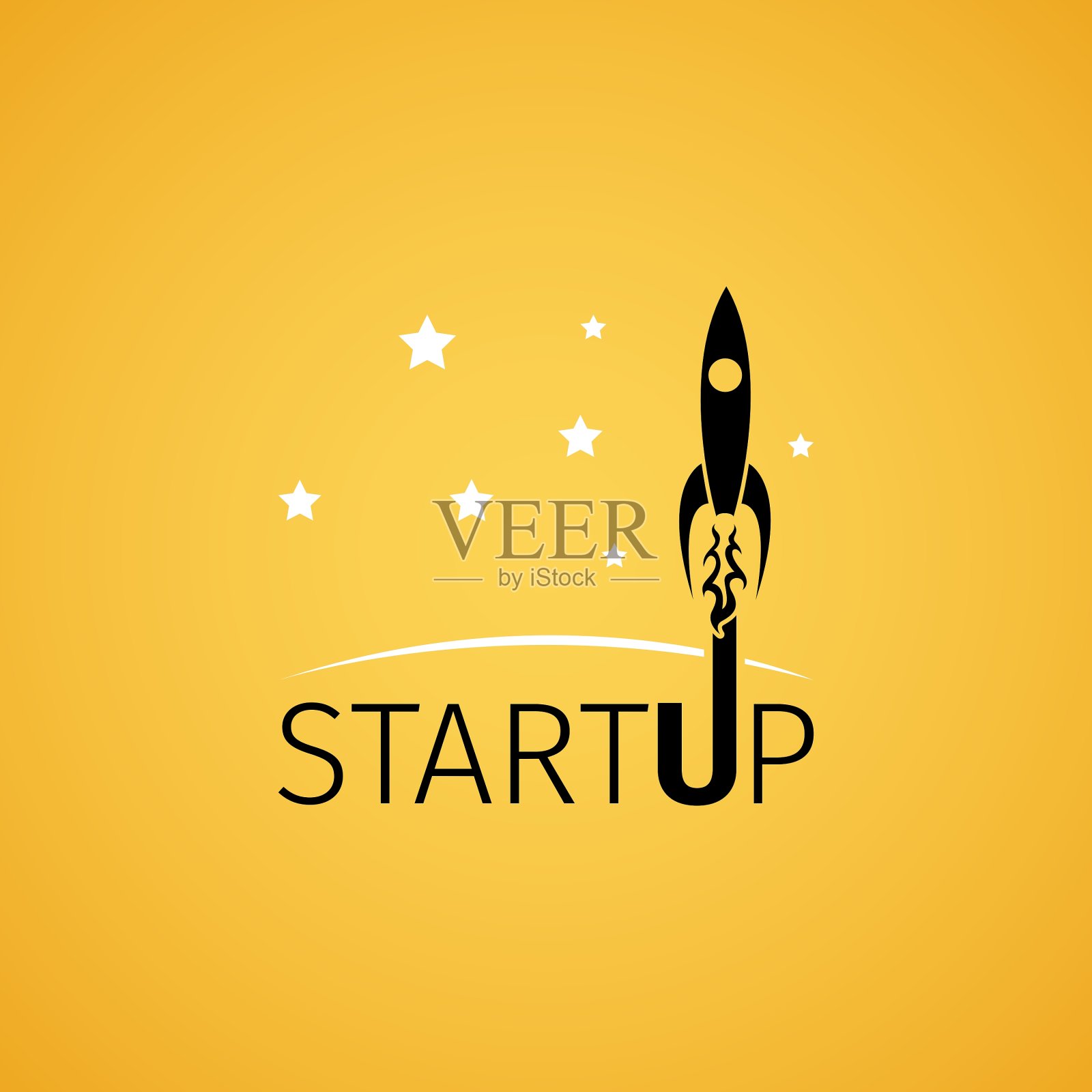 火箭在太空飞行的启动图标插画图片素材