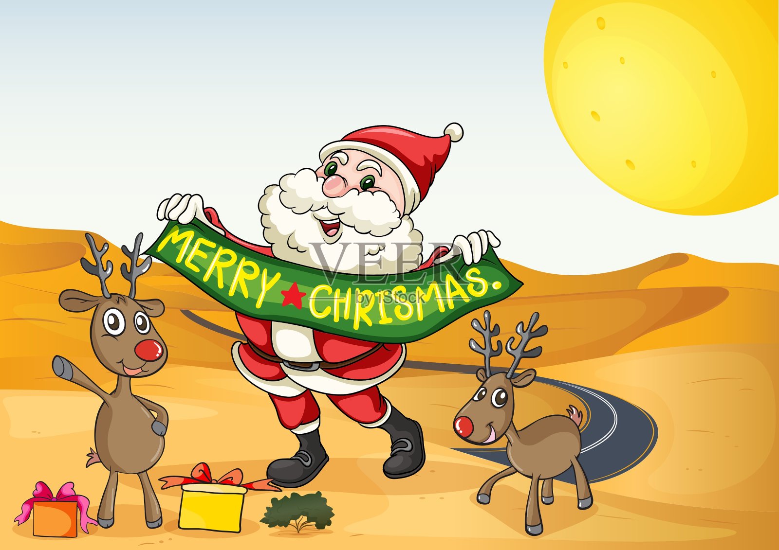 沙漠中的圣诞老人插画图片素材