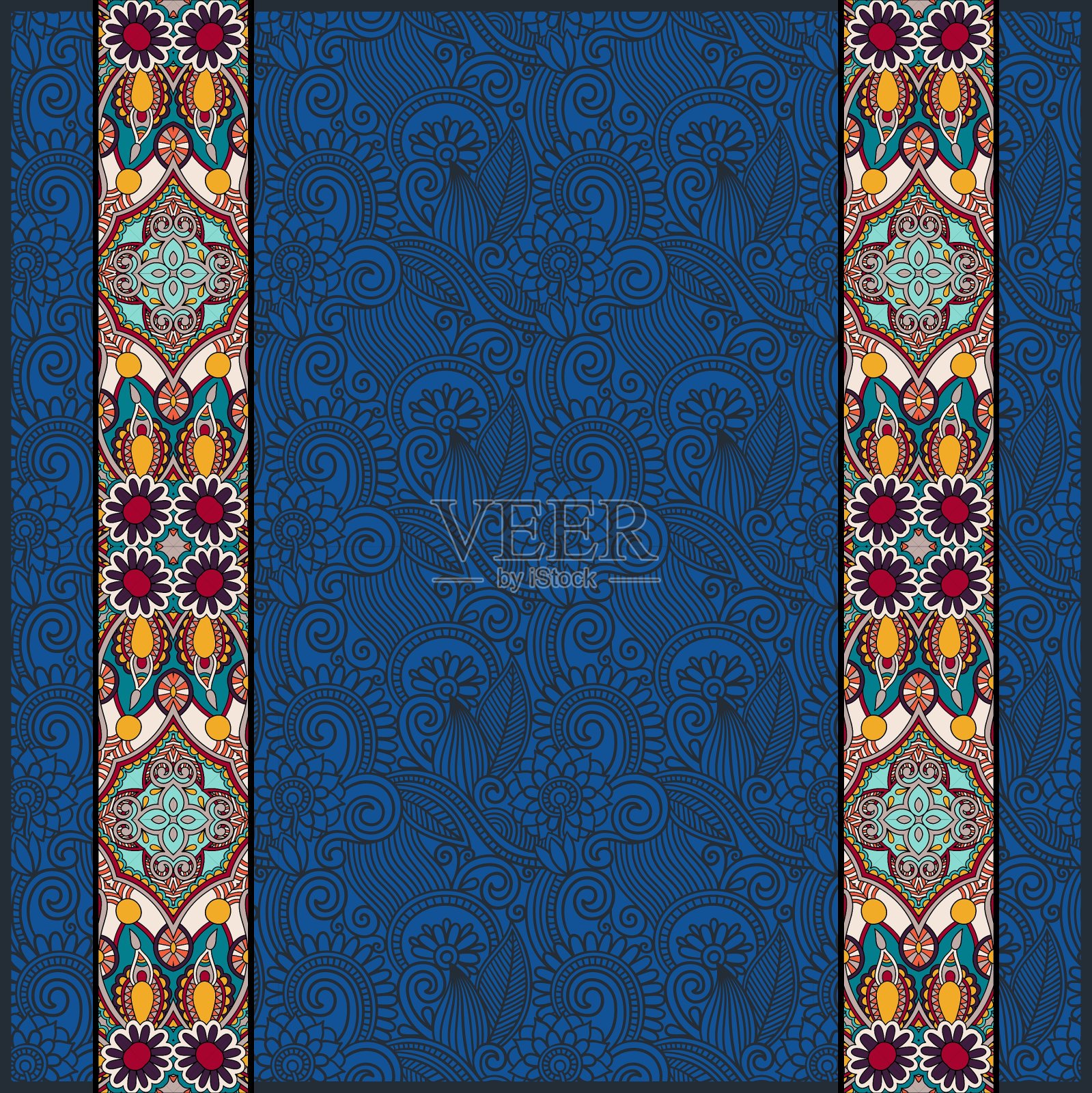 花边花边条纹在华丽的花卉背景插画图片素材