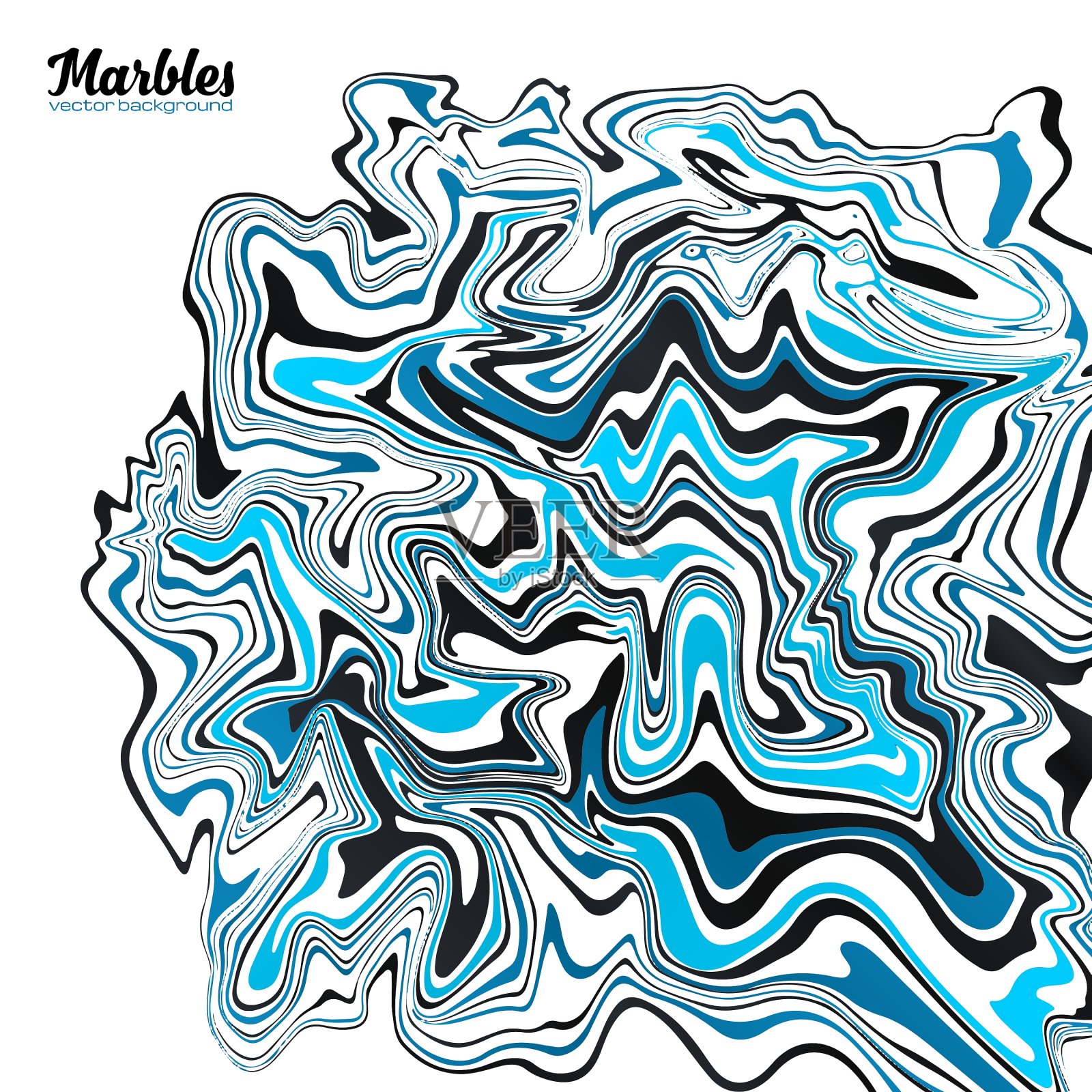 黑、白、蓝大理石风格抽象画插画图片素材