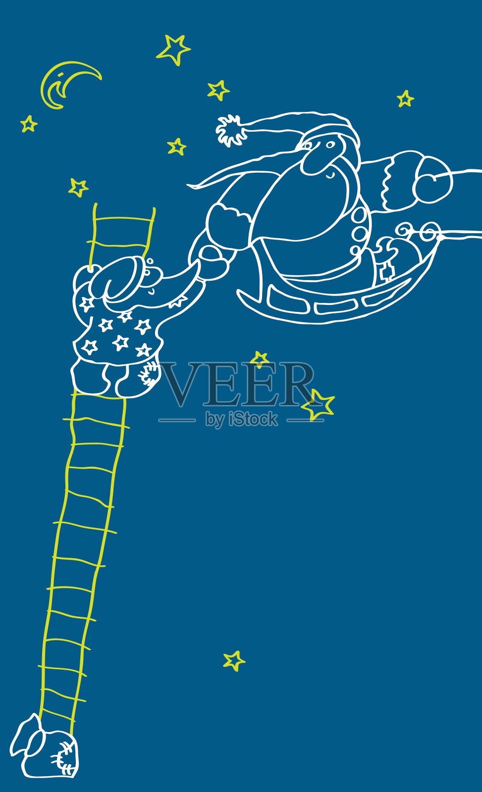 圣诞老人在星空下的楼梯上插画图片素材