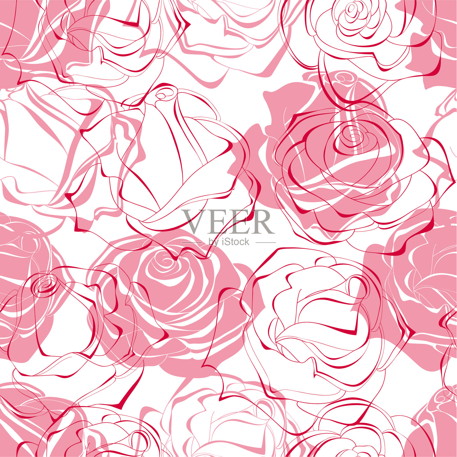 粉红玫瑰无缝图案插画图片素材