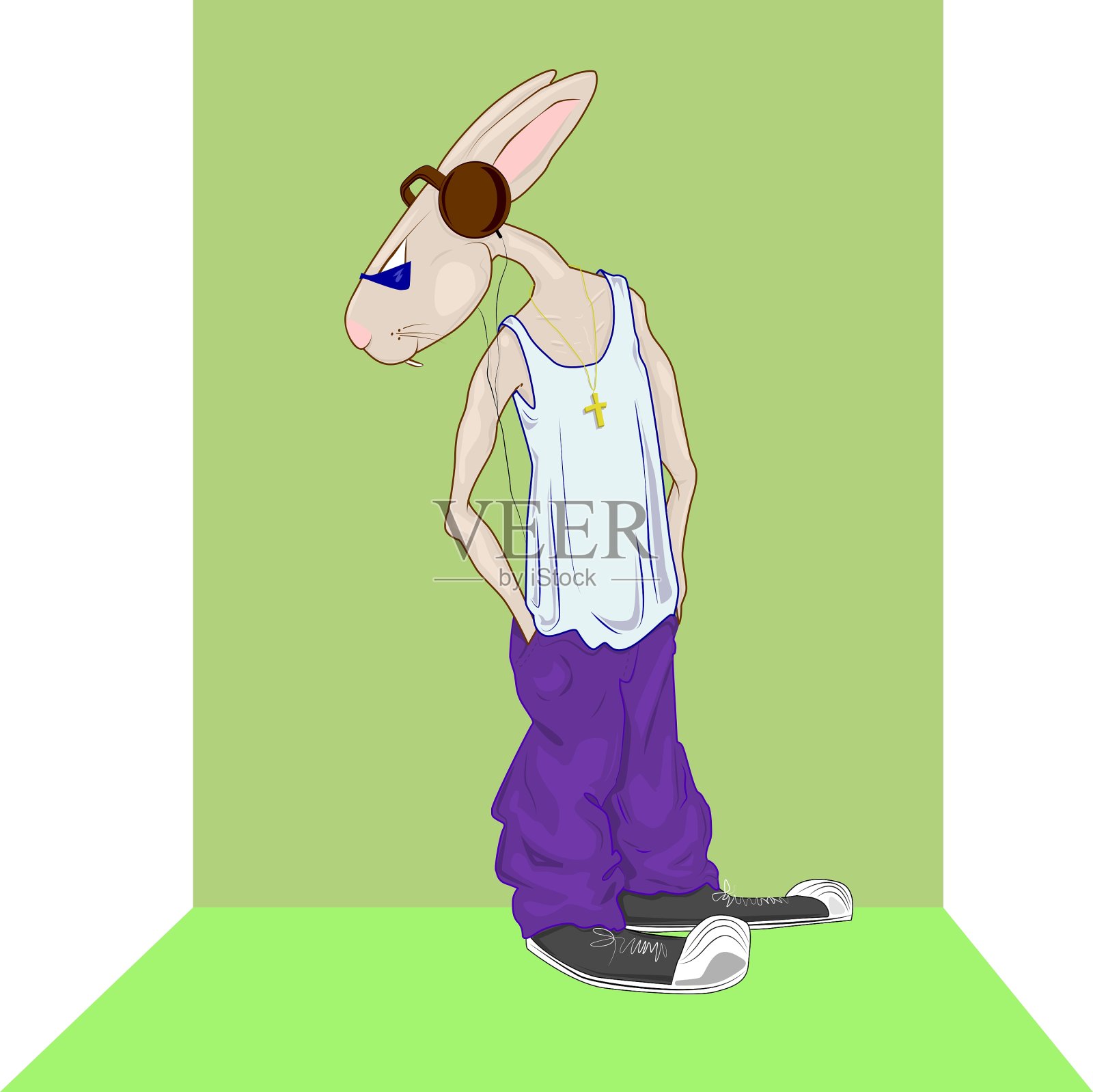 戴耳机的兔子插画图片素材