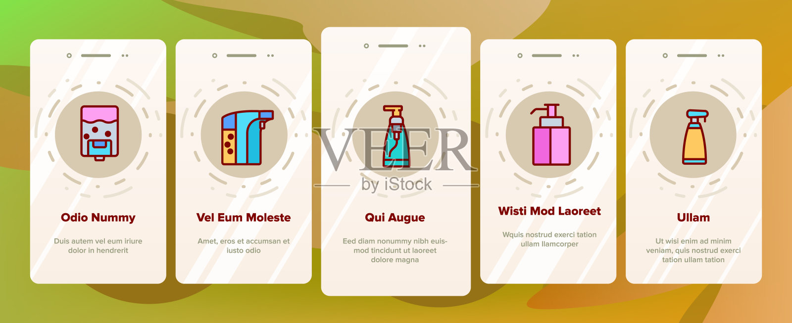 肥皂分发器工具上的图标设置矢量插画图片素材