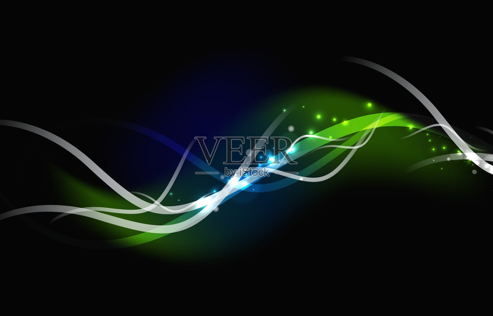 在黑暗的空间中发光的流动的波浪和星星插画图片素材