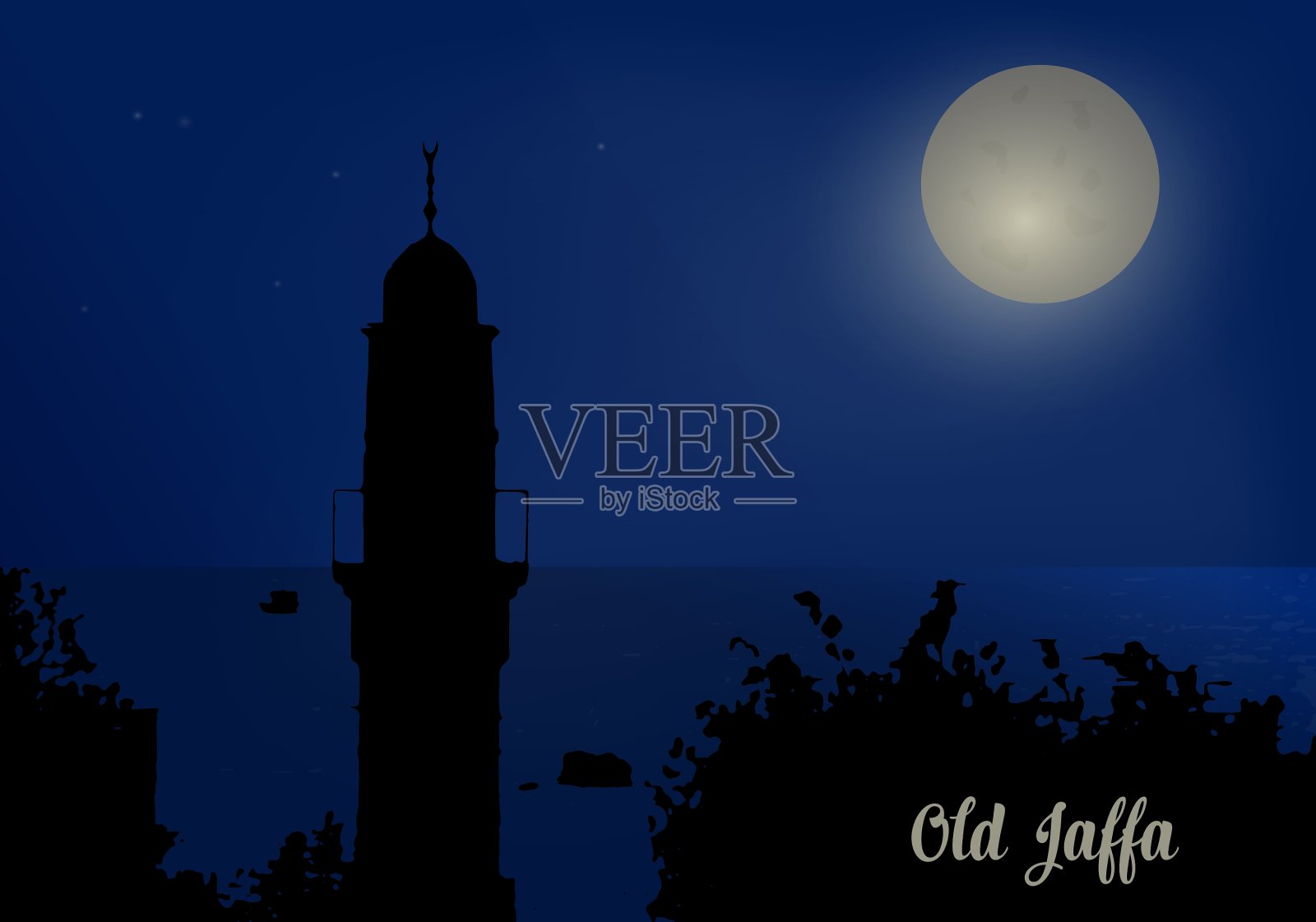 尖塔映衬着夜空的剪影插画图片素材