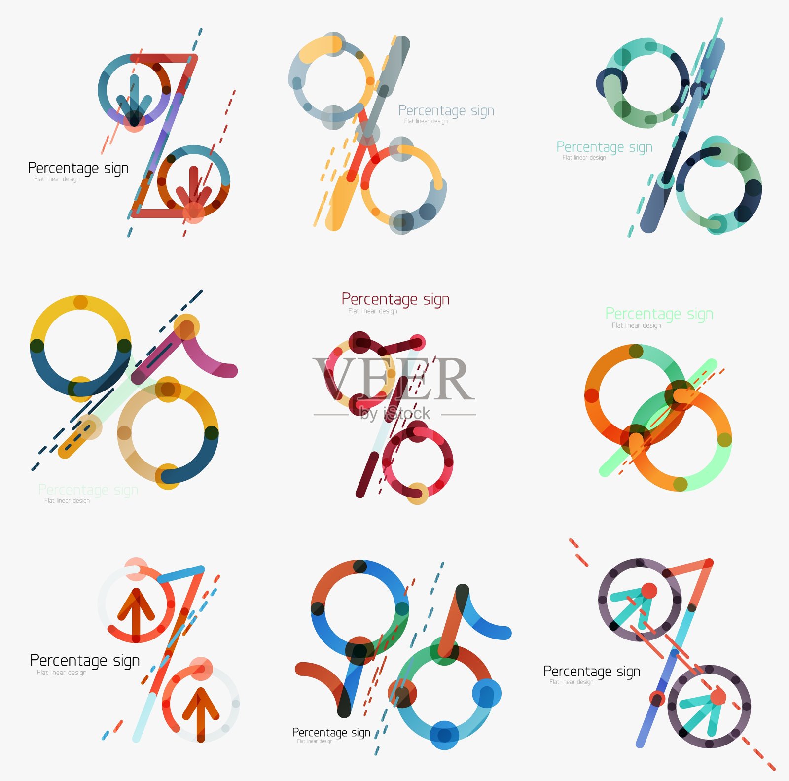 平面设计百分比标志线性轮廓风格插画图片素材