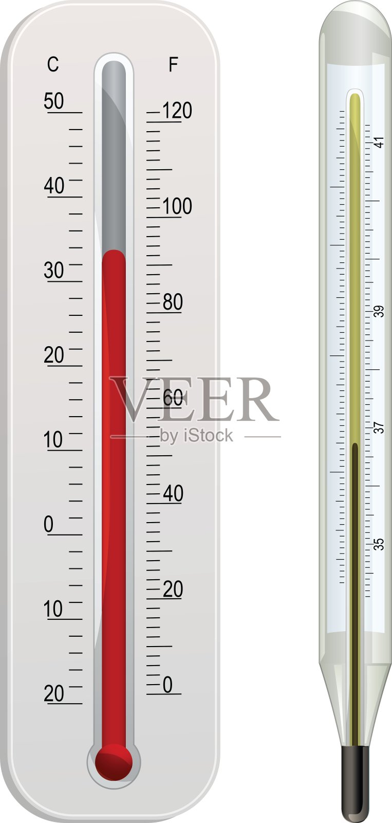 玻璃温度计和白色塑料温度计插画图片素材