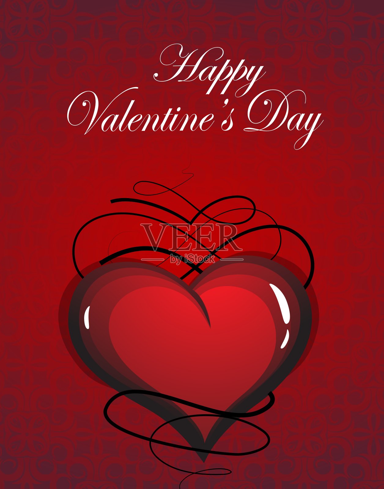 情人心与复古图案插画图片素材