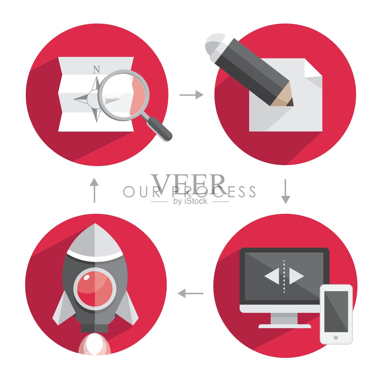 扁平风格的技术图标插画图片素材