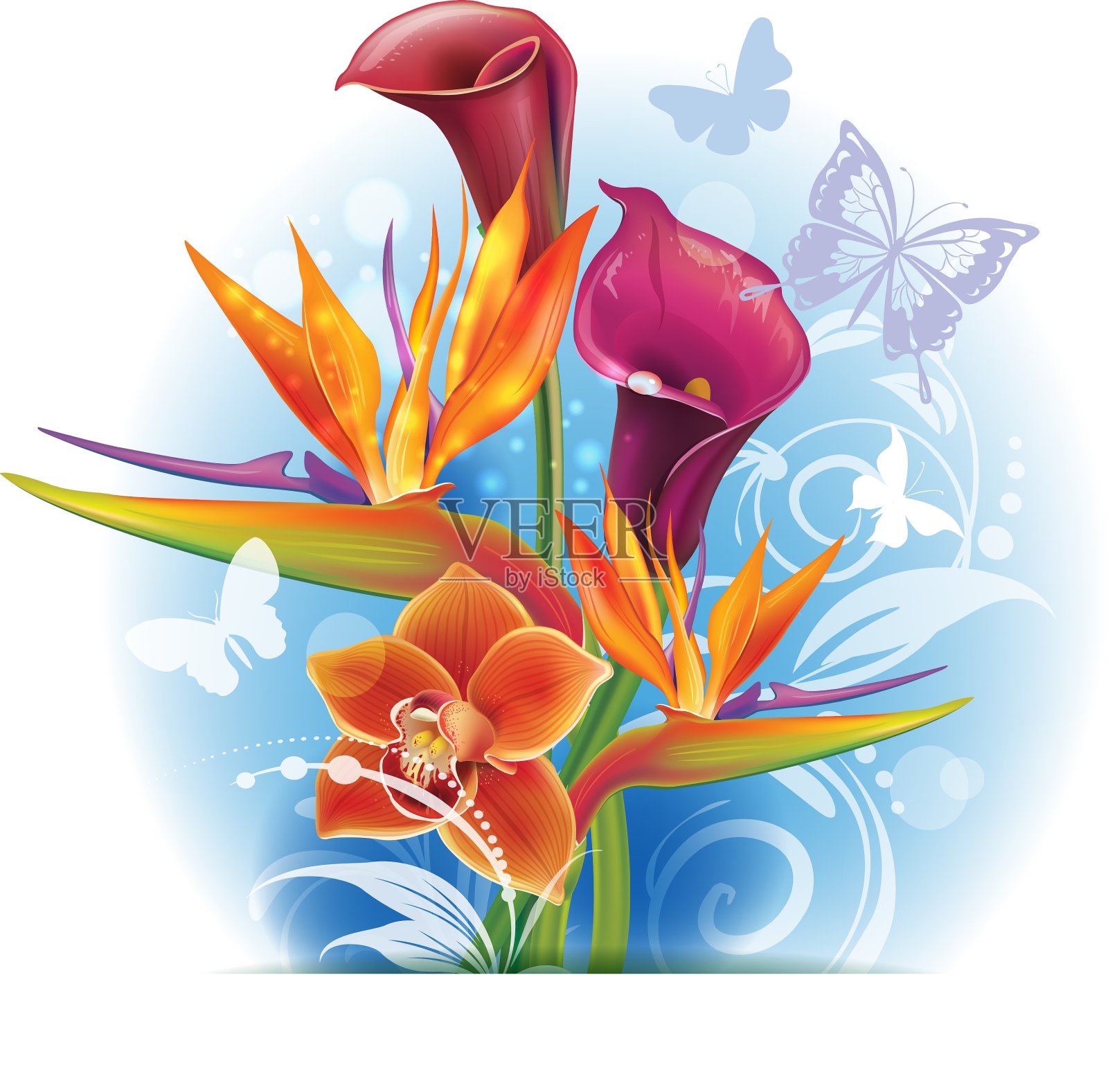 一束苍蝇草和马蹄莲花设计元素图片