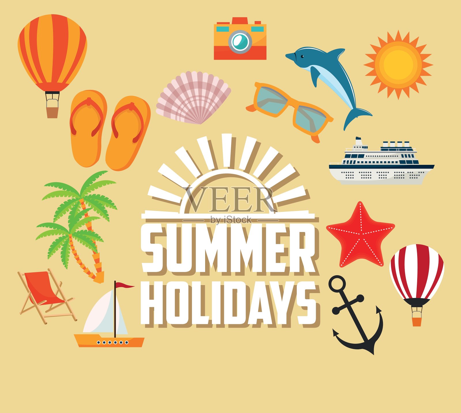 夏季设计假日图标丰富多彩插画图片素材
