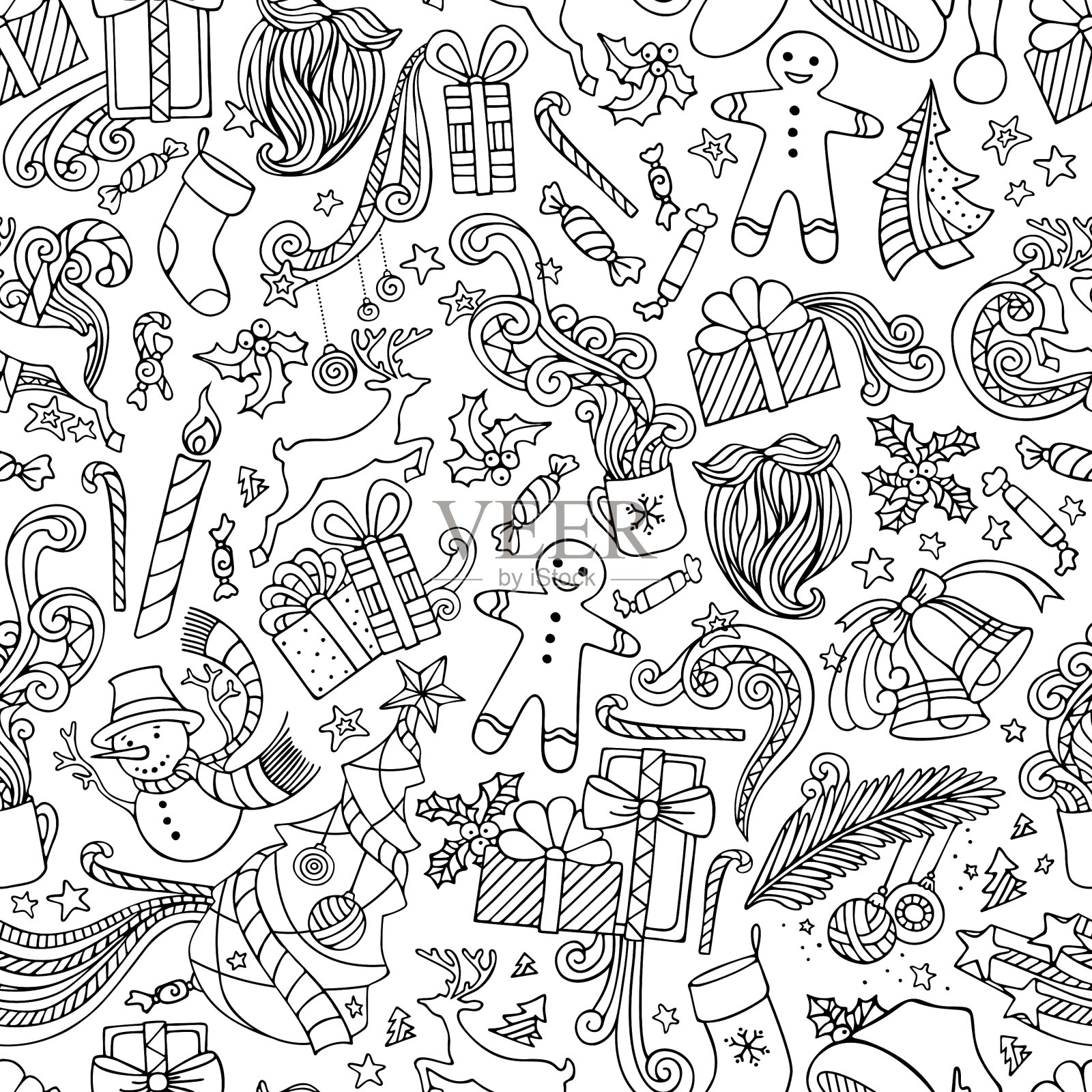 无缝涂鸦圣诞图案插画图片素材